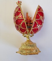 Russian Fabergu Style Enameled Gold Red Egg Trinket - Rare - $98.51