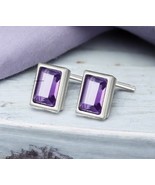 0.28Ct Amethyst Stud Earrings | Rectangle 925 Sterling Silver | Feb Birt... - $36.10 CAD