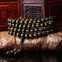 Natural Red And Black Onyx 108 Beads Bracelet Gilding Six Words OM Couple Bracel - £30.86 GBP