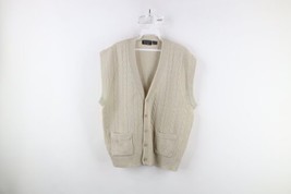 Vtg 50s Brooks Brothers Mens Large Lambswool Cable Knit Cardigan Sweater Vest - £93.41 GBP