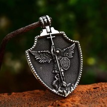 Archangel Angel Michael Shield Pendant Necklace Catholic Jewelry Stainless Steel - £10.27 GBP