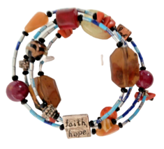 Women&#39;s  Bracelet Multicolor Acrylic &amp; Glass Beads Stretch Wire Love Faith Hope - £7.12 GBP