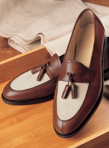 Two Tone Brown White Tassel Loafer Slip On Rounded Toe Genuine  Leather Shoes
