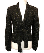 VTG Christine Albers Black Gold Flake Belted Waist Tie Knit Puff Sleeve ... - £22.57 GBP