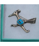 Vintage Native America Silver &amp; Turquoise Road Runner Bird Pin Brooch Si... - £38.30 GBP