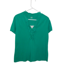 ANA Kelly Green V-Neck Ruffle Trim Polo Shirt Top XL Cotton Modal Short ... - £8.55 GBP