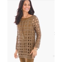 CHICO&#39;S Women’s Travelers Bronze Open Basketweave Sweater Size 1 Medium Glam - $21.78