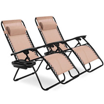 2 Pieces Folding Recliner Zero Gravity Lounge Chair - Beige - Color: Beige - £115.98 GBP