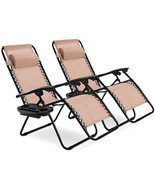 2 Pieces Folding Recliner Zero Gravity Lounge Chair - Beige - Color: Beige - £117.12 GBP