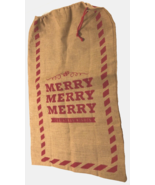 Merry Christmas Wishes Brown Santa&#39;s Gift Red Burlap Sack Bag 26X42 Unused - $16.33