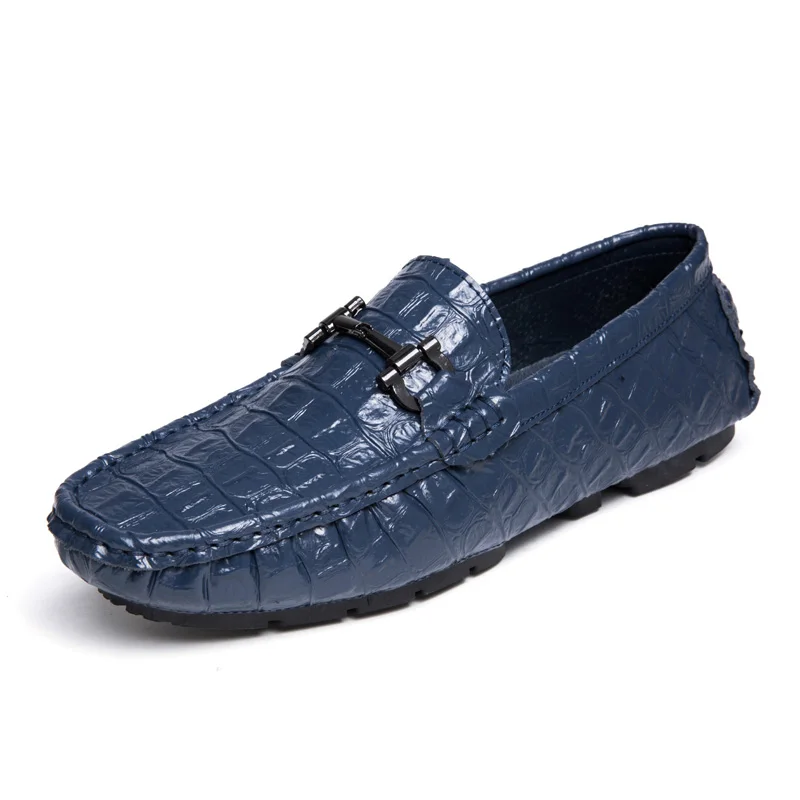 Blue Fashion Casual Shoes Men Loafers Shiny Brand Patent Leather Slip on Male Fl - £40.94 GBP