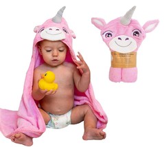Premium Plush 500 GSM Bamboo Luxury Baby Towel for Infants Toddlers PINK UNICORN - £13.44 GBP