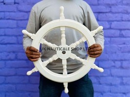 Nautical Wooden Pirate Ship Wheel With Wooden Handle Captain Ship Boat Steering - £124.25 GBP