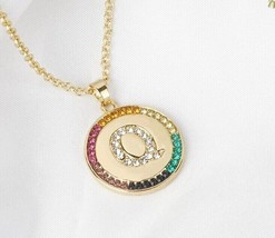 1.10Ct Multi Color Lab Created Diamond Letter &quot;Q&quot; Pendant 14k Yellow Gold Plated - £112.59 GBP