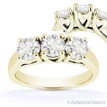 Forever ONE D-E-F Round Cut Moissanite 3-Stone 14k Yellow Gold Engagement Ring - £752.01 GBP+