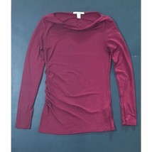 Banana Republic Maroon Tunic Shirt S Rolled Neckline Ruched Side Semi Sheer - £5.45 GBP