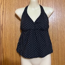Vintage Lands&#39;End Tankini swim top sz. 8 Black w/white flowers &amp; polka dots - $34.00