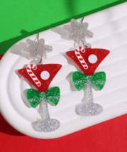 Wine martini glass Christmas earrings - £7.92 GBP