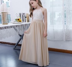 Chiffon Lace Halter Flower Girl Dresses 2022 Sleeveless Princess Long Op... - £123.14 GBP