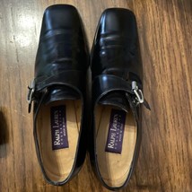 Ralph Lauren Purple Label Womens Black Leather Loafers W Buckle Sz 6.5 Italy - £29.81 GBP