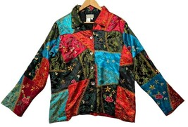 Coldwater Creek Satin Patchwork Jacket Asian Floral Art to Wear Top Wome... - $34.29