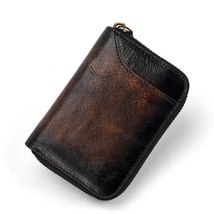 Real Cowhide Short Wallet Men Photo Credit Card Holder Clutch Zipper Mini Bag Hi - £19.18 GBP