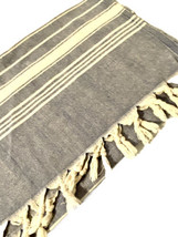 Turkish Towel With Blue Stripe 37X60 Inch W Fringe 100% Cotton Beach Bath Absorb - £16.23 GBP