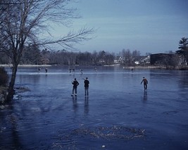 Ice skating and playing hockey on frozen pond Brockton Massachusetts Photo Print - £6.93 GBP+