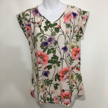 Express S Purple Pink Green Floral V-Neck Cap Sleeve Blouse Top Pullover - $20.09