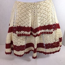 VINTAGE Hand Crochet Red And White 1/2 Apron With Layer - £20.29 GBP