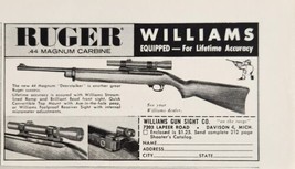 1962 Print Ad Ruger 44 Magnum Carbine Deerstalker Williams Gun Sights Davison,MI - $9.88