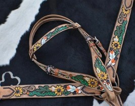 Western Saddle Horse Tack Set w/Sunflower + Cactus design Bridle + Breast Collar - £69.68 GBP