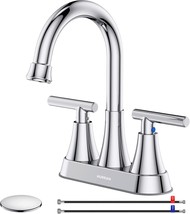 Bathroom Faucets For Sink 3 Hole, Hurran 4 Inch Chrome Bathroom Sink Fau... - £36.68 GBP