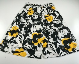 Vintage Evan Picone Maxi Skirt Womens 16 Black White Yellow Floral Flowers Pleat - £22.09 GBP