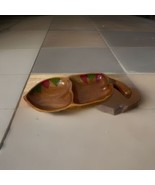 Hand Painted Carved (2) Compartment Wood Serving Bowl  Boho Nut Shape - $26.11
