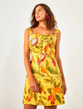 New Farm Rio Yellow Sleeveless Fruit Lovers Linen Mini Dress Dragon Mango Pear - £77.84 GBP