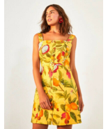 NEW Farm Rio Yellow Sleeveless FRUIT LOVERS Linen Mini Dress Dragon Mang... - £77.76 GBP