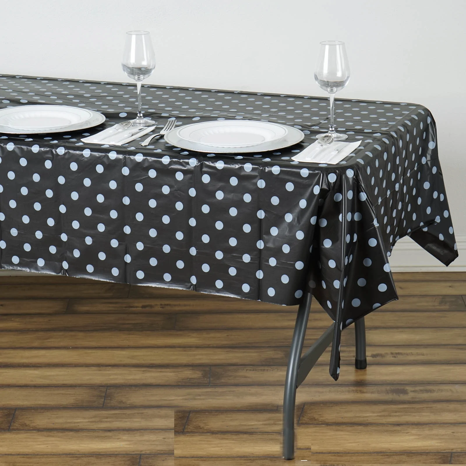 White - 108&quot; - 5Pcs Perky Polka Dots Rectangle Disposable Plastic Table Cover - £23.35 GBP