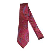 Men's 100% Silk Necktie By Bruno Piattelli Paisley Floral Fancy BP17 Fuchsia Red image 2