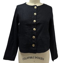 NEW H Halston black linen Cropped jacket Womens M Fab Gold Buttons - $49.50