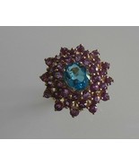 10 kt Solid Yellow Gold Natural Blue Topaz &amp; Amethyst Ring Size 7 - £595.75 GBP