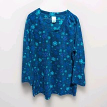 Just My Size Top 1X -16W Navy Blue Snowflake Long Sleeve V Neck Pullover Tunic - £10.70 GBP