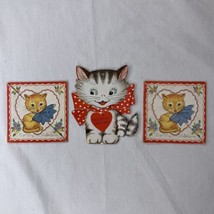 VTG 1940s Set Of 3 Valentine Folding Die Cut Cat Kitten Kitties Greeting Cards - £22.53 GBP