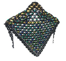 Handmade, Openwork, Black crochet shawl with multi-colored beads. BL-2 - $50.00