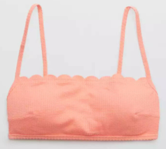 Aerie Women&#39;s Waffle Scalloped Bandeau Bikini Top Size S M L Neon Pink - $9.99