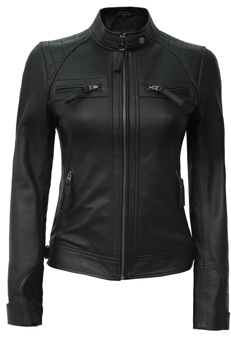 Ladies Women&#39;s Black Motorcycle Racing Fashion Leather Jacket All Sizes - £148.67 GBP