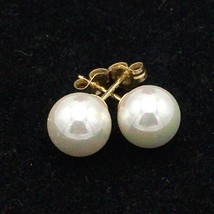 IRIDESCENT GLASS 8mm white ball earrings - 14K gold post &amp; back faux pea... - £22.38 GBP