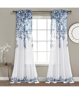Lush Decor Tanisha Curtains - Sheer Window Panel Set - Floral Vine, Navy... - $43.93