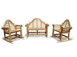 Windsor&#39;s Genuine Grade A Teak Lutyens Double Rocking Bench &amp; 2 Rocking Chairs - £2,408.80 GBP