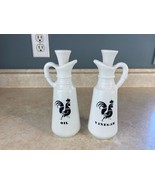 Vintage Roaster White Glass Oil And Vinegar Pourable Mini Jugs With Glas... - $20.34 CAD